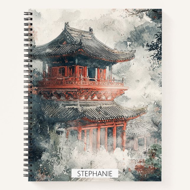 Crimson Mountain Pagode Tuschwaschung (1) Notizbuch (Vorderseite)