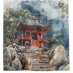 Crimson Mountain Pagode Tuschwaschung (2) Duschvorhang