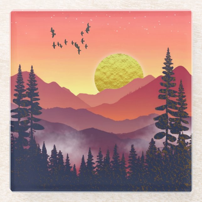 Crimson Mountains Landschaft Glasuntersetzer (Vorderseite)