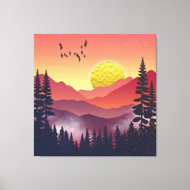 Crimson Mountains Landschaft Leinwanddruck (Vorderseite)