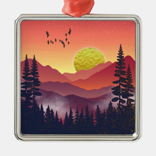 Crimson Mountains Landschaft Ornament Aus Metall (Vorne)