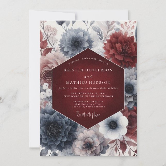 Crimson Nocturne Bloom Wedding Einladung (Vorderseite)