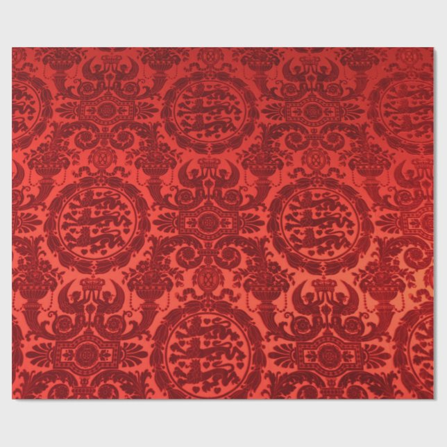 Crimson Noel Damask Wrapping Paper Geschenkpapier (Flach)