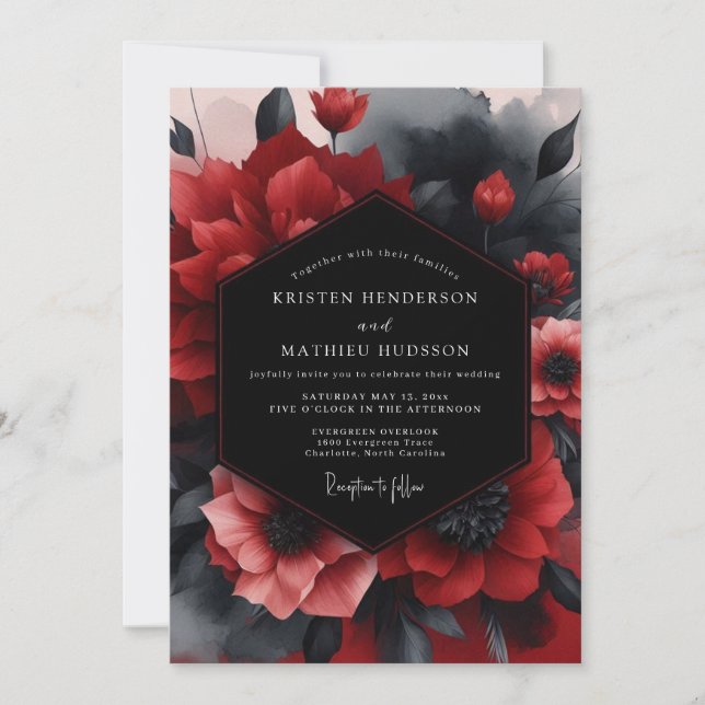 Crimson Noir Bloom Wedding Einladung (Vorderseite)