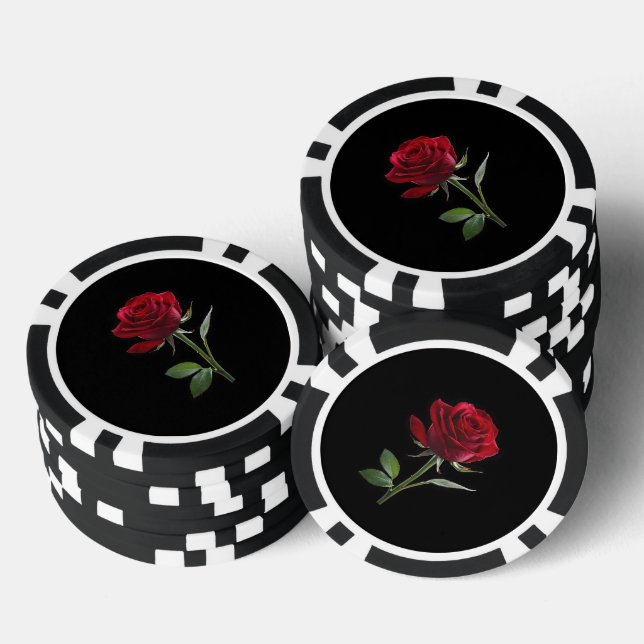 Crimson on Ebony: Die Single-Rote Rose, Pokerchips (Stapel)
