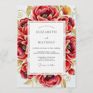 Crimson Opulente Blütenhochzeit Einladung