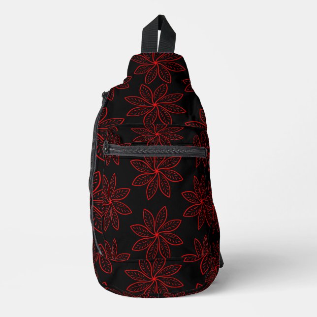 Crimson Pattern auf schwarz Crossbody Bag (Vorderseite)