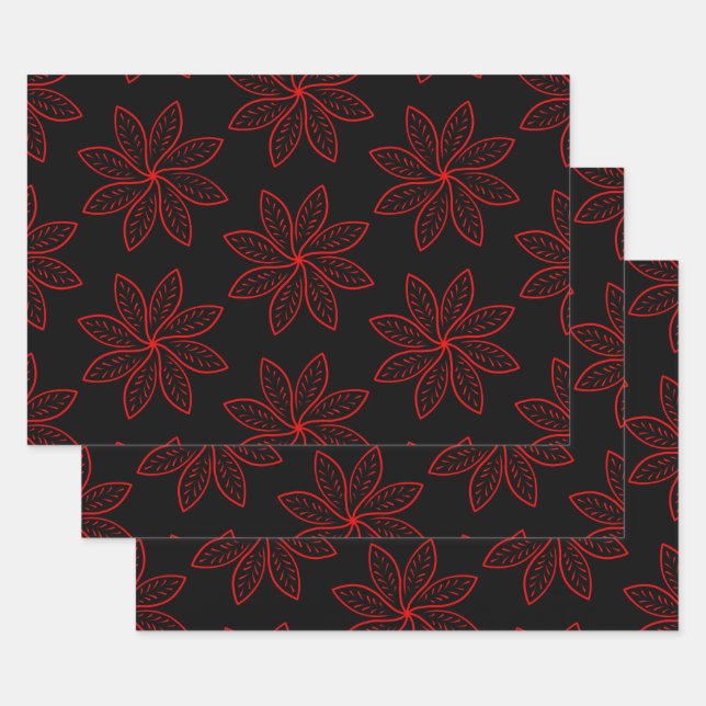 Crimson Pattern auf schwarz Geschenkpapier Set (Set)
