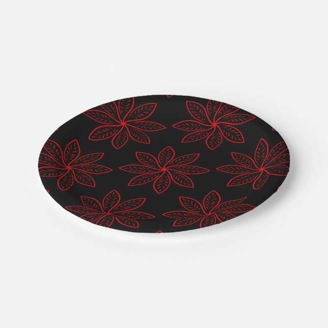 Crimson Pattern auf schwarz Pappteller (Schrägansicht)