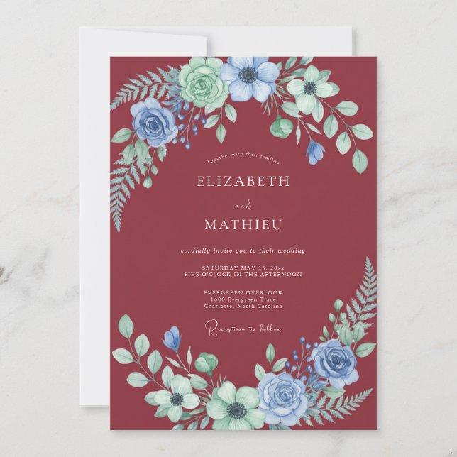 Crimson Periwinkle Bloom Hochzeit Einladung (Vorderseite)