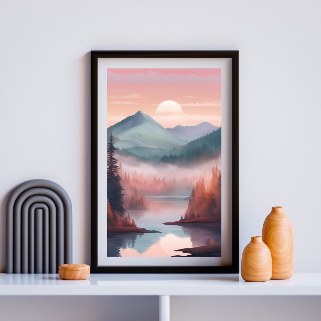 Crimson Pines - Dreamy Forest Sunrise Landschaft A Poster (Von Creator hochgeladen)