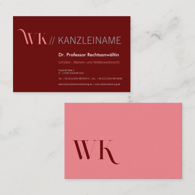 Crimson Pink and Cool Visitenkarte (Vorne/Hinten)