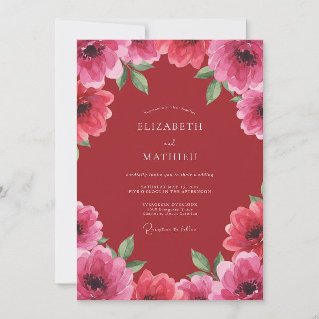 Crimson Pink Petal Hochzeit Einladung (Vorderseite)