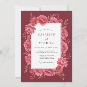 Crimson Pink Pfingstrosen-Hochzeit Einladung