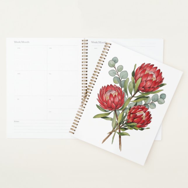 Crimson Protea Bouquet Aquarell Planer (Anzeige)