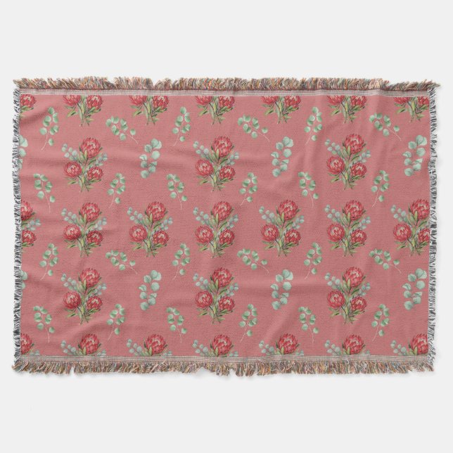 Crimson Protea Bouquet Watercolor Decke (Vorderseite)