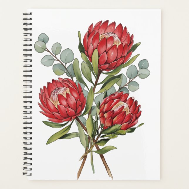 Crimson Protea Bouquet Watercolor Planer (Vorderseite)