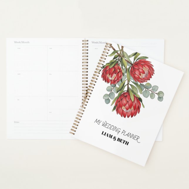 Crimson Protea Bouquet Watercolor Planer (Anzeige)