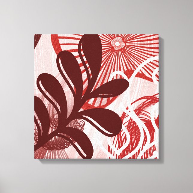 Crimson Radiance – Abstract Botanical Sunburst Art Leinwanddruck (Vorderseite)