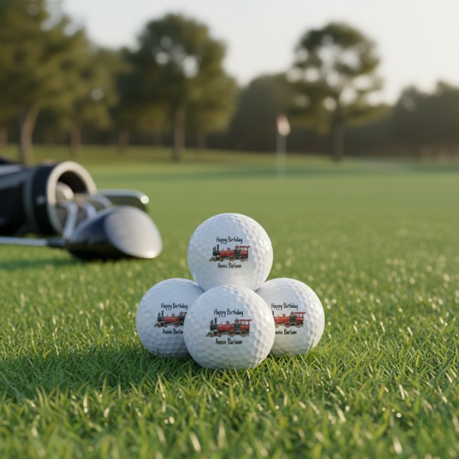 Crimson Rail Celebration Custom Red Train Geburtst Golfball (Crimson Rail Celebration Custom Red Train Birthday Golf Balls)