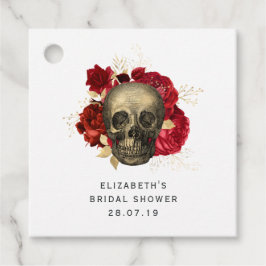 Crimson Red and Gold Gothic Skull and Rose Geschenkanhänger