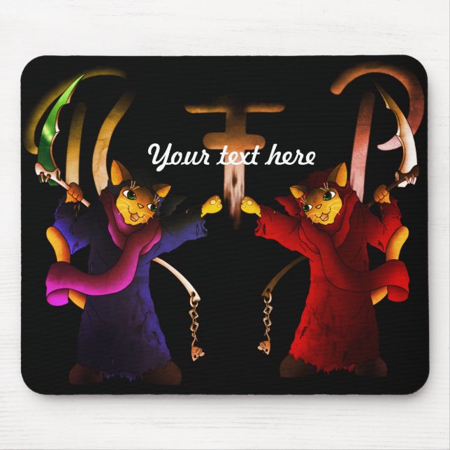 Crimson Red Cat und Navy Blue Grim Sensenmann Cat Mousepad (Vorne)