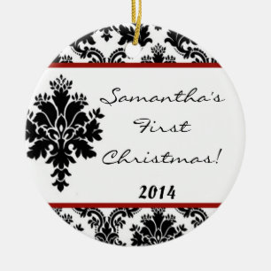 Crimson Red Damask Spitzen Personalisierter Name O Keramikornament