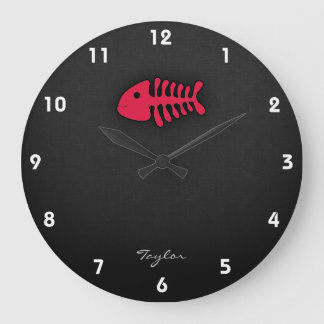 Crimson Red Fish Bones Große Wanduhr