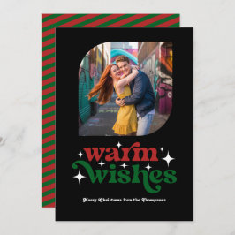 Crimson Red & Forest Green Retro Weihnachts-Foto Feiertagskarte