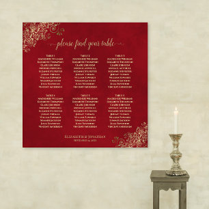 Crimson Red & Gold 6 Table Wedding Chart Poster