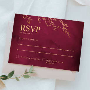 Crimson Red & Gold Botanische Hochzeit RSVP Karte