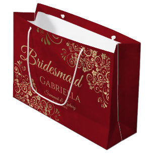 Crimson Red & Gold Lace Elegante Bridesmaid Große Geschenktüte