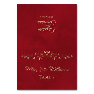 Crimson Red & Gold Wedding DIY Fold Platzkarte Tischnummer