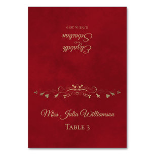 Crimson Red & Gold Wedding DIY Fold Platzkarte Tischnummer
