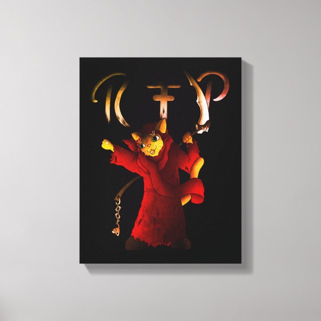 Crimson Red Grim Sensenmann Cat Leinwanddruck (Vorderseite)