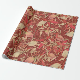 Crimson Red Herbstlaubs Burlap Wrapping Paper Geschenkpapier
