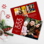 Crimson Red "HO HO HO HO" Foto Collage Weihnachten<br><div class="desc">Elegante moderne minimalistische Urlaubskarte mit vier Fotos (Platzhalter zu ersetzen), sauberer Typografie und einem feinen, modernen Farbhintergrund. Das Hauptthema der Kartenfläche ist ein vertikal ausgerichtetes "HO HO HO". Eine tolle Gelegenheit, ein bisschen des Jahres mit Freunden und Familie durch mehrere Fotos zu teilen. Personalisierbare Feiertagsgruß, Familiennachrichten und Unterschrift. Gute Ferien!...</div>