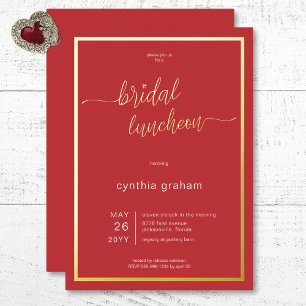 Crimson Red Modern Minimal Bridal Luncheon Folieneinladung