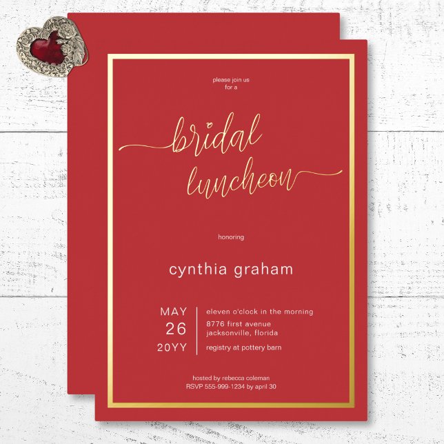 Crimson Red Modern Minimal Bridal Luncheon Folieneinladung (Crimson Red Modern Minimal Bridal Luncheon Foil Invitation)