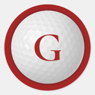 Crimson Red Monogram Golf Ball Runder Aufkleber
