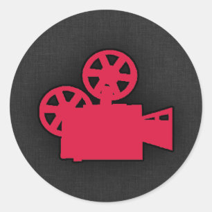 Crimson Red Movie Camera Runder Aufkleber