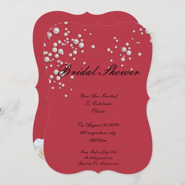 Crimson Red Perle Brautdusche Einladung (Vorne/Hinten)