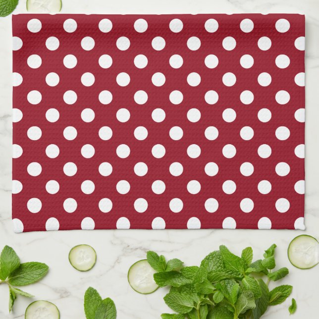 Crimson Red Polka Dots Circles Geschirrtuch (Gefaltet)