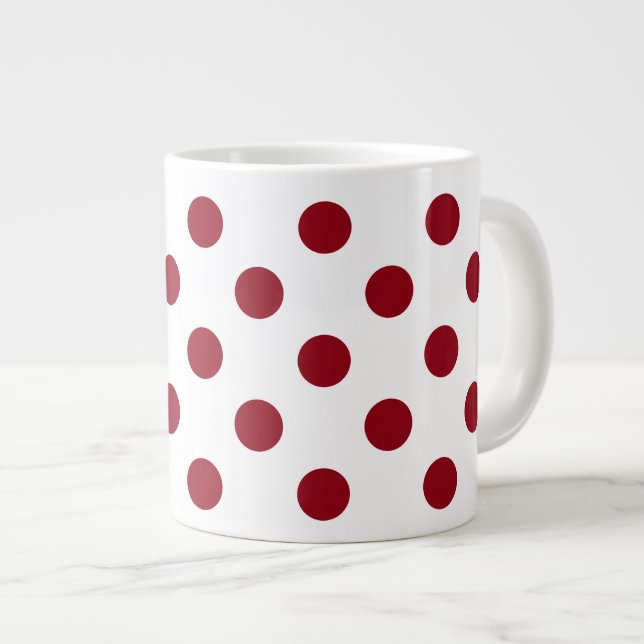 Crimson Red Polka Dots Circles Jumbo-Tasse (Vorderseite Rechts)