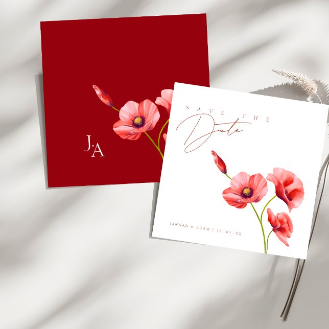 Crimson Red Poppies blutige Hochzeit speichern das Save The Date (Crimson Red Poppies Floral Wedding Save The Date)