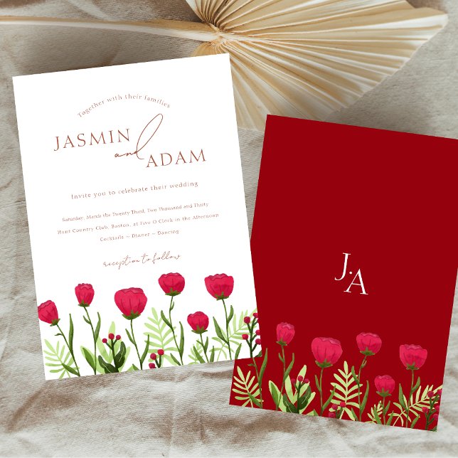 Crimson Red Poppies Floral Wedding Einladung (Crimson Red Poppies Floral Wedding Invitation)