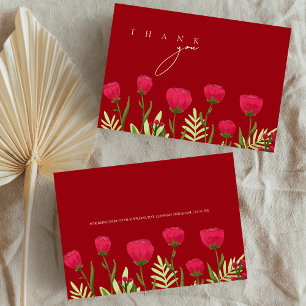 Crimson Red Poppies Wildblumen Hochzeit Dankeskarte