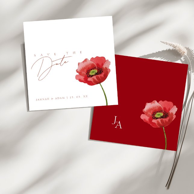 Crimson Red Poppy Bloral Wedding retten das Datum Save The Date (Crimson Red Poppy Floral Wedding Save The Date)