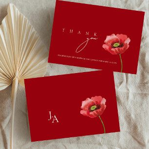 Crimson Red Poppy Monogram Wedding Dankeskarte