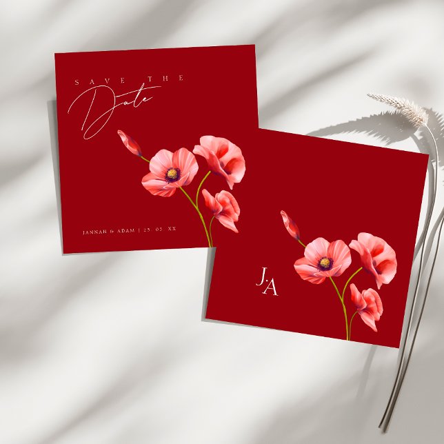Crimson Red Poppy Wildblume Hochzeit speichern das Save The Date (Crimson Red Poppy Wildflower Wedding Save The Date)